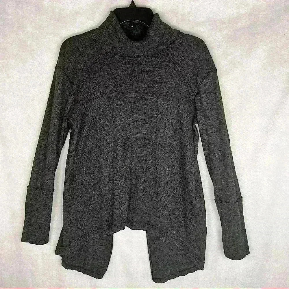 FREE PEOPLE WE THE FREE Sz M Split Back Turtleneck Top Dark Gray Thermal Tunic